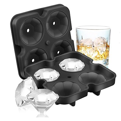 cheap Kitchen &amp; Dining-4 Grid Diamond Ice Cube Tray Reusable Ice Cubes Maker Silicone Ice Cream Molds Form Chocolate Mold Whiskey Party Bar Tools