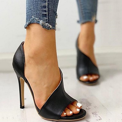 cheap Sandals-Women&#039;s Sandals Stiletto Heel Open Toe Daily PU Summer Black Pink Rainbow