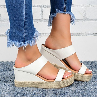 cheap Sandals-Women&#039;s Sandals Wedge Heel Open Toe Casual Daily Home Faux Leather Black / White White Black