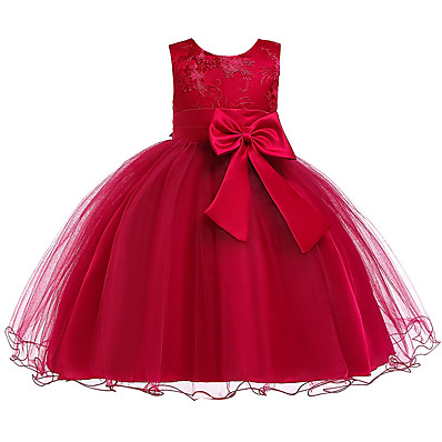 hesapli Kız Çocuk Kıyafetleri-Çocuklar Küçük Genç Kız Elbise Solid Çiçek Tül Elbise Düğün Partisi Çoklu Katman Tül Örümcek Ağı Havuz YAKUT Fuşya Diz-boyu Kolsuz sevimli Stil Elbiseler Yaz 2-12 Yıl / Dantel / Fiyonklar