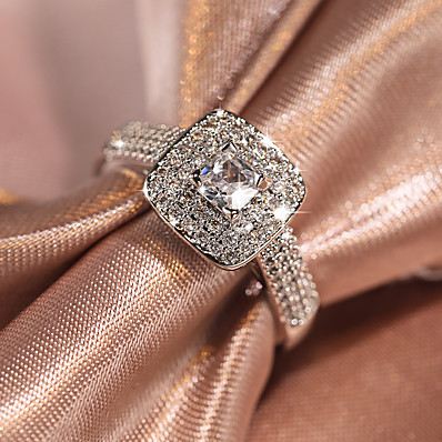 cheap Accessories-Band Ring AAA Cubic Zirconia Geometrical Silver Precious Brass 1pc Elegant Fashion 4 5 6 7 8 / Women&#039;s / Wedding
