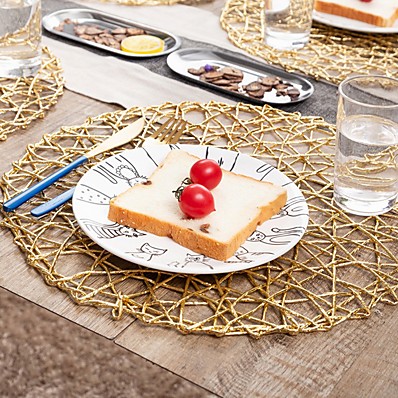 cheap Kitchen &amp; Dining-2 Pcs Placemat Coaster Heat Mat Tea Set Mat Hand-woven Pot Holder Bowl Outdoor Dining Mat Japanese Style Straw Woven Garden