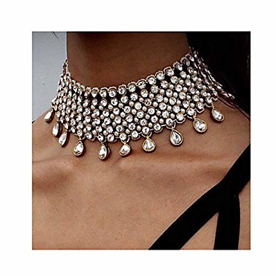 voordelige ACCESSORIES-kristal ketting kwastje choker hals ketting strass kettingen mode-sieraden accessoire voor vrouwen en meisjes (zilver)