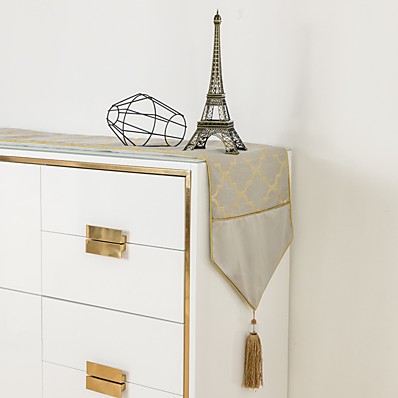 cheap Kitchen &amp; Dining-Modern Light Luxury Table Runner Living Room Dining Room Bronzing Gilt Stitching Tassel Table Runner Tablecloth