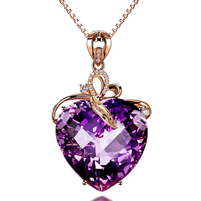 cheap Women&#039;s Jewelry-Women&#039;s Pendant Necklace Amethyst Heart Classic Copper Imitation Diamond Fashion Purple 45+5 cm Necklace Jewelry 1pc For Anniversary Party Evening Gift