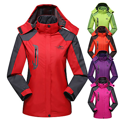 cheap Camping, Hiking &amp; Backpacking-Women&#039;s Hiking Jacket Hiking Windbreaker Outdoor Waterproof Windproof Breathable Wear Resistance Patchwork Full Length Hidden Zipper Jacket Top Hunting Climbing Blue Purple Yellow Red Light Green
