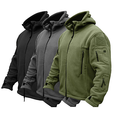 cheap Camping, Hiking &amp; Backpacking-Men&#039;s Hoodie Jacket Hiking Fleece Jacket Winter Military Tactical Outdoor Solid Color Thermal Warm Windproof Fleece Lining Breathable Multi Pockets Full Zip Jacket Coat Top Camping Hunting Fishing