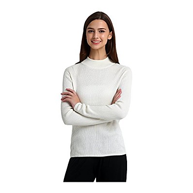 povoljno Pletene majice-ženski svileni rebrasti okrugli košuljasti vrat džemper bjelokosti