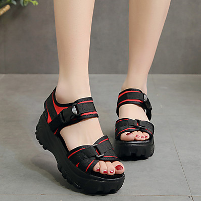 cheap Sandals-Women&#039;s Sandals Wedge Heel Open Toe Daily Elastic Fabric Black Red