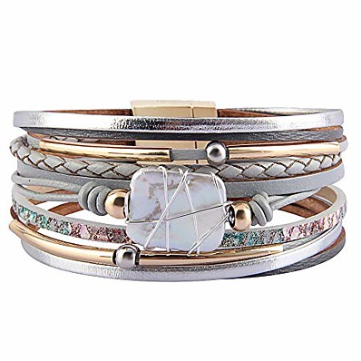 cheap Women&#039;s Jewelry-womens leather wrap bracelet baroque pearl cuff bracelets multi strand gold tube bangle wristbands bohemian bracelet gift for women teen girls wife