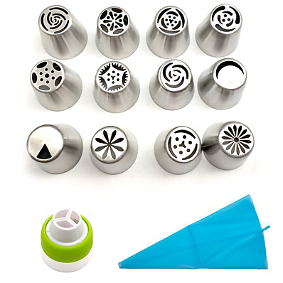 cheap Kitchen &amp; Dining-New Russian 12 pcs Decorating Piping Tips Fondant Cream Chocolate Cake Decorating Tool