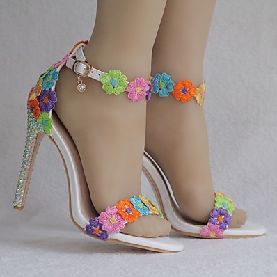 cheap Sandals-Women&#039;s Sandals Pumps Open Toe Business Sexy Minimalism Wedding Party &amp; Evening PU Rhinestone Sparkling Glitter Buckle Color Block Rainbow