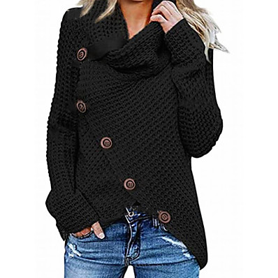 저렴한 니트 상의-여성용 풀오버 한 색상 니트 단추 긴 소매 루즈핏 스웨터 가디건 가을 겨울 크루넥 푸른 옐로우 레드