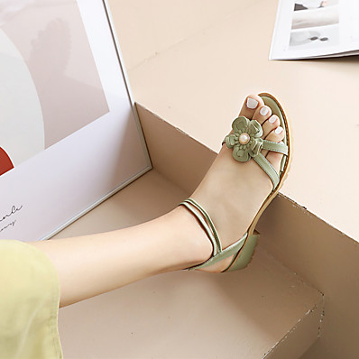 cheap Sandals-Women&#039;s Sandals Chunky Heel Open Toe Preppy Minimalism Daily Party &amp; Evening PU Buckle Solid Colored Black Green Beige