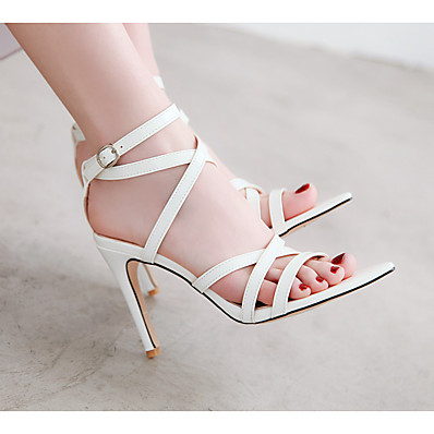 cheap Sandals-Women&#039;s Sandals Stiletto Heel Open Toe Minimalism Wedding Party &amp; Evening Patent Leather Buckle Solid Colored White Black Yellow