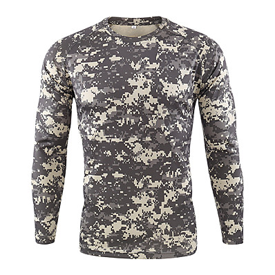 cheap Hunting &amp; Nature-Men&#039;s Camo / Camouflage Hunting T-shirt Tee shirt Long Sleeve Outdoor Breathability Wearable Soft Fall Spring Polyester Yellow Army Green Camouflage Green Camouflage Gray
