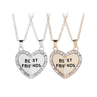 cheap Accessories-best friends necklace for bff broken heart necklace rhinestone bestfriends engraved letters pendant
