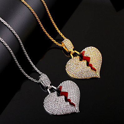 cheap Women&#039;s Jewelry-Men&#039;s Women&#039;s White Pendant Necklace Long Necklace Synthetic Diamond Heart Pave Imitation Diamond Alloy Romantic European Hip Hop Silver Gold 51-80 cm Necklace Jewelry 1pc For Street Gift Prom