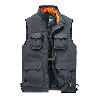 cheap Camping, Hiking &amp; Backpacking-Men&#039;s Sleeveless Fishing Vest Vest / Gilet Outdoor Autumn / Fall Spring Summer Multi-Pockets Breathable Mesh Quick Dry Lightweight Cotton Solid Colored Army Green Grey Khaki Fishing Hiking Camping