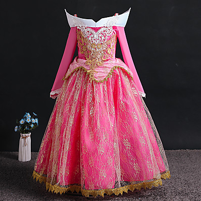 cheap Girls&#039; Clothing-Kids Little Girls&#039; Dress Jacquard Lace Fuchsia Maxi Long Sleeve Princess Dresses Regular Fit