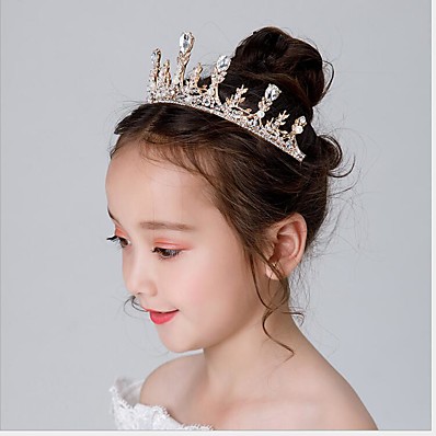 hesapli Çocuk Aksesuarları-1 adet çocuklar / yürümeye başlayan kızların taç headdress prenses kız taç kristal kafa bandı altın donmuş doğum günü saç aksesuarı