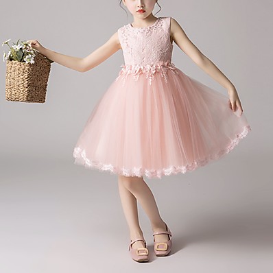 voordelige KINDEREN-kinderen meisjes jurk bloemen kant partij prinses effen gekleurde causale wit paars blozen roze mesh kant tule schattige zoete jurken 3-12 jaar