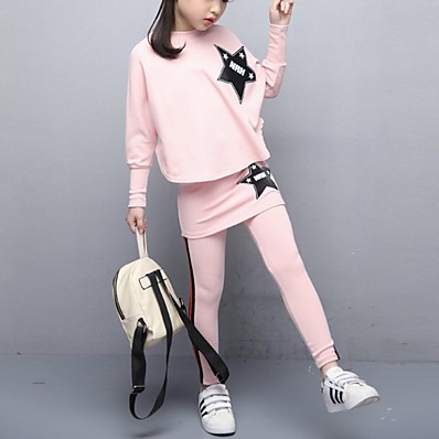 cheap Girls&#039; Clothing-Kids Girls&#039; Clothing Set Long Sleeve 2 Pieces Pink Solid Color Sports Outdoor Basic Cute 4-12 Years / Fall / Winter