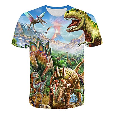 billige Drengetøj-Børn Drenge T-shirt Kortærmet Dinosaurus 3D-udskrivning Dyr Trykt mønster Grågrøn Flåde Sortgrå Børn Toppe Sommer Aktiv Dagligdagstøj Regulær 4-12 år
