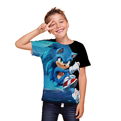 billige Drengetøj-Børn Drenge T-shirt Kortærmet 3D-udskrivning Tegneserie Unisex Trykt mønster Sort Børn Toppe Sommer Aktiv Dagligdagstøj Regulær 3-12 år