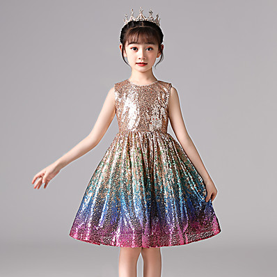 cheap Girls&#039; Clothing-Kids Little Girls&#039; Dress Sequin Birthday Party Festival Sequins As Picture Knee-length Sleeveless Princess Sweet Dresses Summer Children&#039;s Day Regular Fit 3-12 Years
