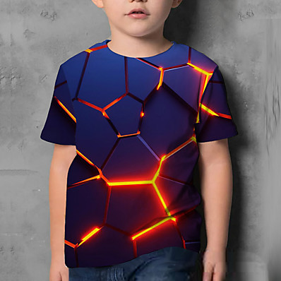abordables Ropa de Niño-Niños Chico Camiseta Manga Corta Azul Piscina Impresión 3D de impresión en 3D Activo 4-12 años / Verano