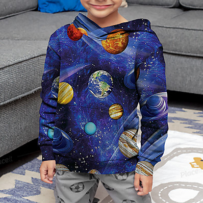 זול בגדים לילדים-ילדים בנים קפוצ&#039;ון שרוול ארוך גלקסיה מֶרחָב הדפסת תלת מימד סגול יְלָדִים צמרות פעיל סתיו רגיל 4-12 שנים