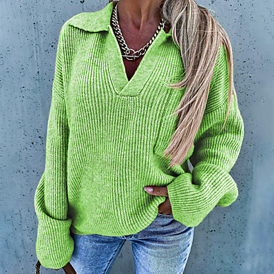 ieftine Bluze din Tricot-Pentru femei Plover Pulover Săritor Culoare solidă Tricotat Casual Manșon Lung Pulovere Cardigan Toamnă Iarnă Guler Cămașă Roz Îmbujorat Gri Trifoi