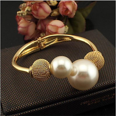 cheap Accessories-Women&#039;s Pearl Geometrical Cuff Bracelet Stylish Vertical / Gold bar Alloy Bracelet Jewelry Golden / Black / White For Gift Daily Work Festival