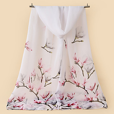 cheap Scarves &amp; Bandanas-Women&#039;s Chiffon Scarf White Multi-color Holiday Daily Wear Scarf Floral Graphic / Shawls / All Seasons