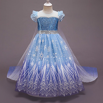 Χαμηλού Κόστους Ρούχα για Κορίτσια-Παιδιά Λίγο Φόρεμα Κοριτσίστικα Πούλια Χιονονιφάδα Πάρτι Επίδοση Λάμψη Θαλασσί Μακρύ Σιφόν Αμάνικο Πριγκίπισσα Στολές Φορέματα Φθινόπωρο Χειμώνας Απόκριες Λεπτό 3-10 χρόνια