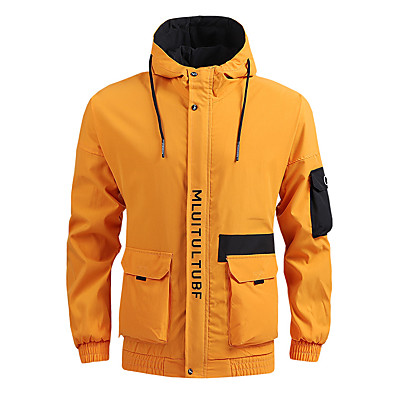 cheap Camping, Hiking &amp; Backpacking-Men&#039;s Hoodie Jacket Hiking Jacket Hiking Windbreaker Outdoor Windproof Breathable Quick Dry Lightweight Outerwear Trench Coat Top Hunting Fishing Climbing Black Grey Yellow