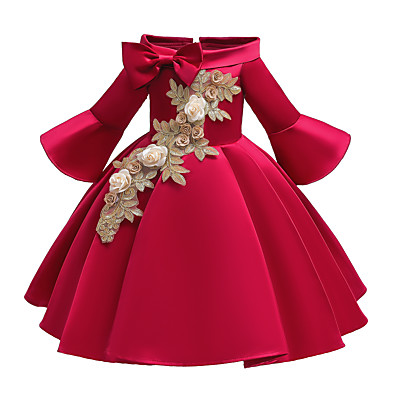baratos Roupas de Meninas-Infantil Pouco Vestido Para Meninas Floral Flor Festa Pegeant Laço Rosa Vermelho Bege Algodão Elegante Princesa Vestidos