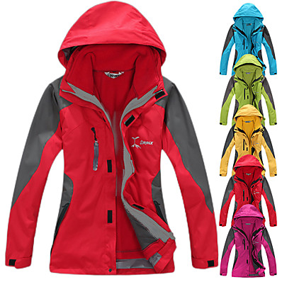 cheap Camping, Hiking &amp; Backpacking-Women&#039;s Hoodie Jacket Hiking 3-in-1 Jackets Ski Jacket Winter Outdoor Thermal Warm Waterproof Windproof Warm Patchwork Outerwear Windbreaker Trench Coat Hunting Fishing Climbing Yellow Red Fuchsia