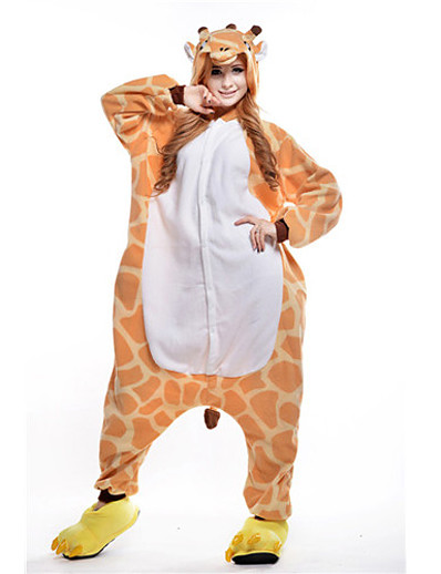 cheap Kigurumi Pajamas-Adults&#039; Kigurumi Pajamas Giraffe Animal Onesie Pajamas Polar Fleece Orange Cosplay For Men and Women Animal Sleepwear Cartoon Festival / Holiday Costumes