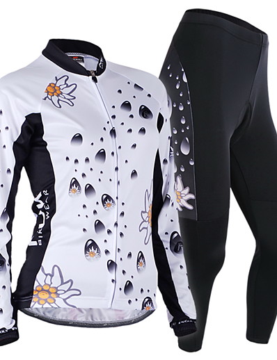 cheap Sportswear-Nuckily Women&#039;s Long Sleeve Cycling Jersey with Tights White Black Floral Botanical Bike Clothing Suit Thermal / Warm Windproof Fleece Lining Breathable Anatomic Design Winter Sports Polyester Spandex