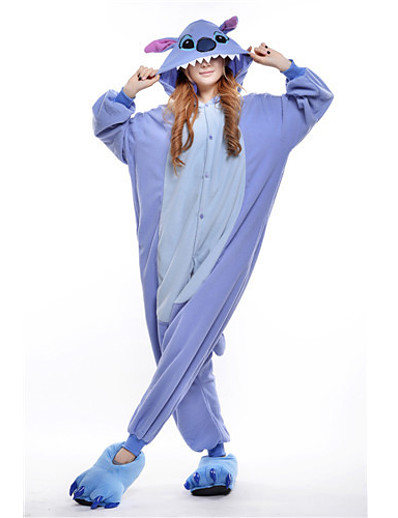 baratos Pijamas Kigurumi-Adulto Pijama kigurumi Monstro Monstro Azul Animal Pijamas Macacão Lã Polar Azul / Laranja Cosplay Para Homens e Mulheres Pijamas Animais desenho animado Festival / feriado Fantasias