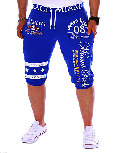 お買い得  メンズ・ボトムス-男性用 活発的 ベーシック ドローストリング プリント ルーズ スウェットパンツ ショーツ パンツ スポーツ 週末 レタード ブラック グレー ホワイト ブルー M L XL XXL