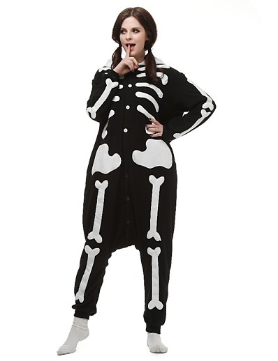 cheap Kigurumi Pajamas-Adults&#039; Kigurumi Pajamas Skeleton Onesie Pajamas Polyester Black Cosplay For Men and Women Animal Sleepwear Cartoon Festival / Holiday Costumes / Leotard / Onesie