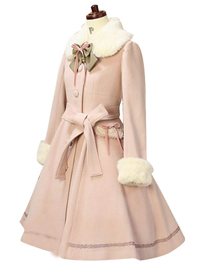 olcso Jelmezek és kosztümök-Lolita hercegnő Fur Trim Lányos Kabát Tél Pamut Női Lány Japán Cosplay jelmezek Egyszínű Hosszú ujj Térd feletti Közepes hossz