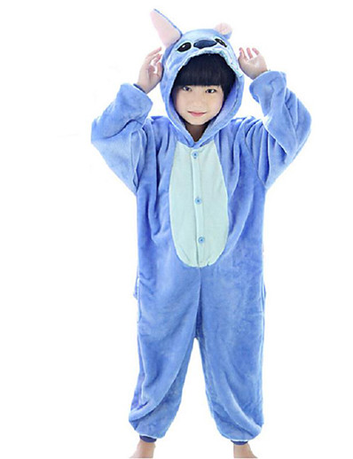 voordelige Kigurumi-pyjama&#039;s-Kinderen Kigurumi pyjamas Anime Blue Monster Onesie pyjamas Knuffelfleece Blauw / Roos Cosplay Voor Jongens en meisjes Dieren nachtkleding spotprent Festival / Feestdagen kostuums / Gympak / Onesie