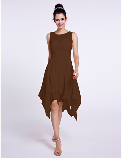 Brown Knee Length Cheap Bridesmaid Dresses