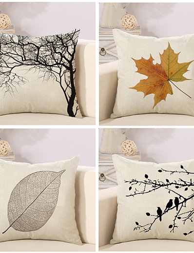 cheap Basic Collection-Simple Leaves 4 pcs Cotton / Faux Linen Pillow Cover, Rustic Square Traditional Classic Home Sofa Decorative Outdoor Cushion for Sofa Couch Bed Chair