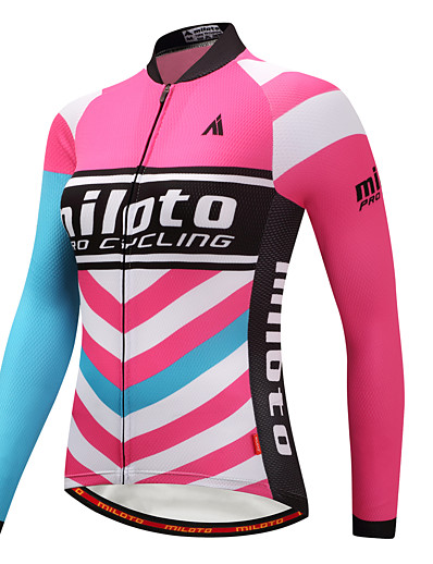 cheap Sportswear-Miloto Women&#039;s Long Sleeve Cycling Jersey Winter Blue+Pink Plus Size Bike Jersey Top Mountain Bike MTB Road Bike Cycling Sports Clothing Apparel / Stretchy