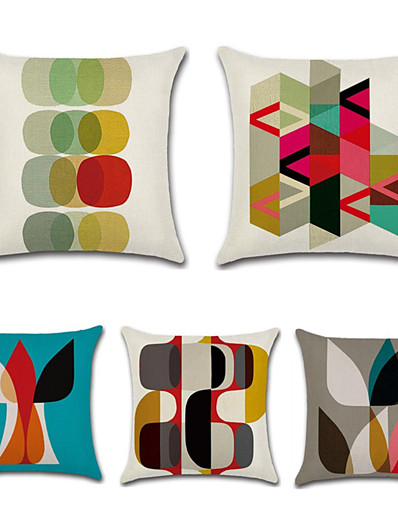cheap Basic Collection-5 pcs Pillow Cover, Chic &amp; Modern Print Geometric Modern Square Traditional Classic